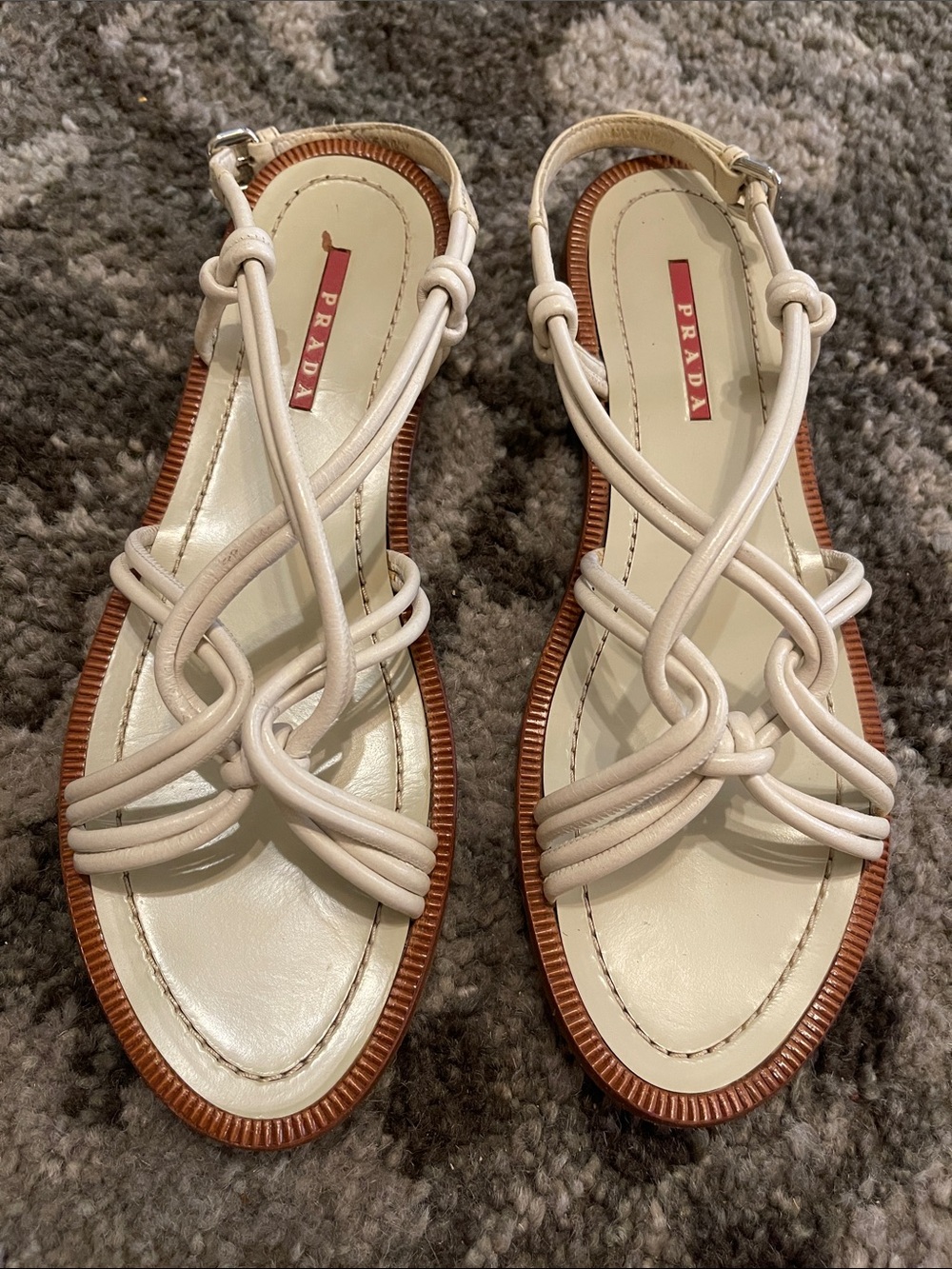 Prada White Leather Slingback Sandals 39